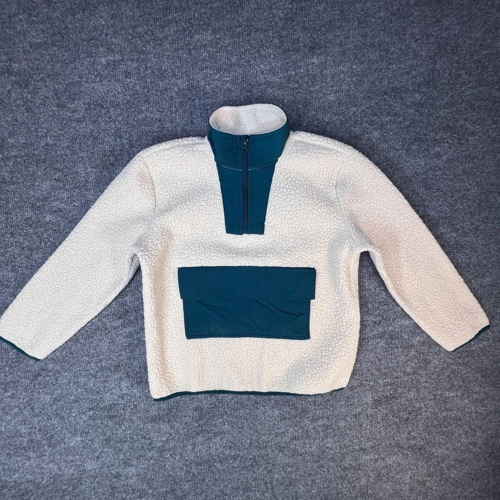 NWT Thereabouts Cozy Cream and Teal Kids Fleece Sherpa‎ Pullover Size S/8
